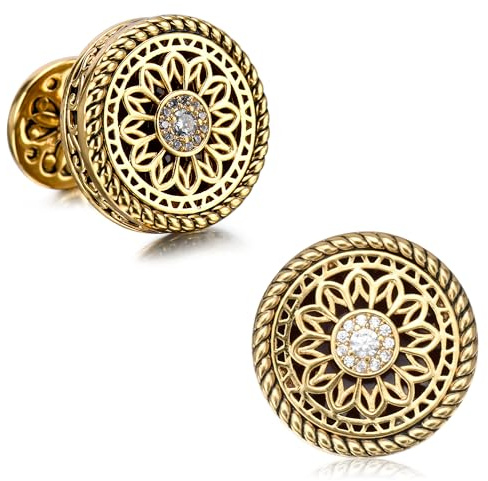 18K Gold und Platin plattiert Manschettenknöpfe für Männer - Vintage Floral Celtic Knot Design mit Strass Diamant in der Mitte