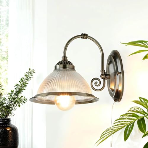 Licht-Erlebnisse Wandleuchte in Messing Antik Jugendstil 1xE27 bis zu 60 Watt 230V aus Metall & Glas Schlafzimmer Küche Wohnzimmer Esszimmer Lampen Leuchte Beleuchtung innen