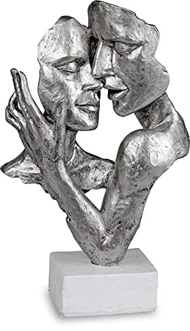 Formano Escultura de busto con pedestal, 19 x 32 cm, hecha a mano, color blanco y plateado