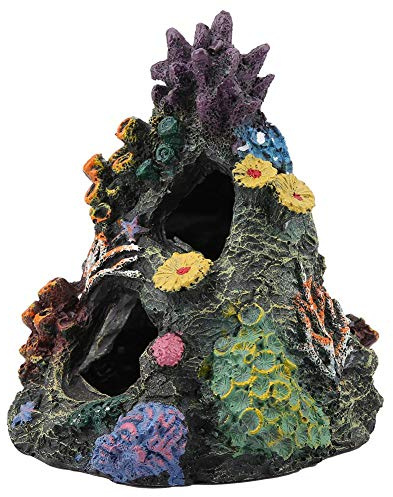 Pssopp Aquarium Deko Höhle Aquarium Harz Höhle Koralle Felsen Berghöhle Ornament Aquarium Ornament Aquarium Dekoration für Garnele Fisch Tank, 18 x 10 x 19 cm