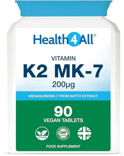 Health4All Natural Vitamin K2 MK7 200mcg from Natto, 90 Tablets 3 Months Supply, All-Trans MK-7 from Natto Beans Fermentation, High Strength VIT K2 Vitamin Supplement, Vegan Menaquinone | Made in UK