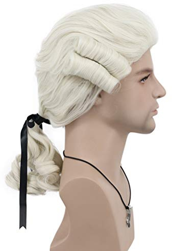 VGbeaty Perruque Longue Beige Ondulée Bouclée Pour Hommes et Femmes Perruque Coloniale Juge Avocat Noble Baroque Renaissance pour Carnaval Halloween Cosplay Déguisement Party