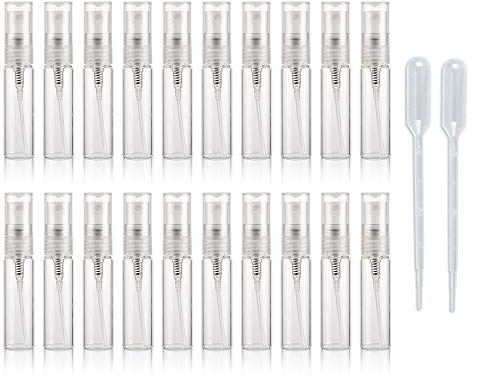 Enslz 20 leere transparente 5 ml Glas-Sprühflaschen, nachfüllbar, Parfüm-Glasflaschen für Reisen, durchsichtig, 5ml