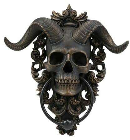 Horned Skull Door Knocker, Knocker Wall Art Decor,Decorative Front Door Knocker,Whimsical Sculpture for Outdoor Barn Shed Doors Garden (Large)