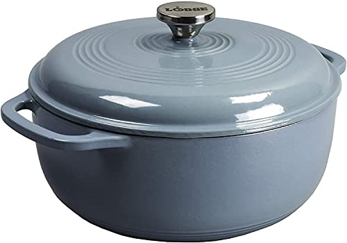 Lodge Horno holandés de hierro fundido esmaltado de 3 cuartos con tapa, asas dobles, apto para horno hasta 260.0 °C o en estufa, uso para marinar, cocinar, hornear, refrigerar y servir, color azul