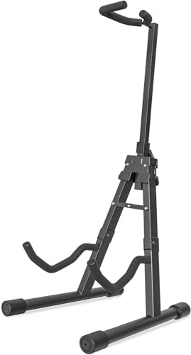 GLEAM Adjustable Folding Guitar Stand, A-style with Neck Holder, Fully Assembled for School Music Program, Concerts & Multiple Users, Black, Fit Guitar Bass Ukulele and Banjo