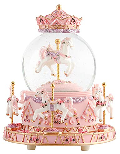 Musfunny Carousel Snow Globe Music Box: Carousel Music Box with Color Changing LED Lights - Snow Globe for Girls Women Daughter Birthday Christening Day