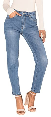 Nina Carter P189 Jean taille haute pour femme Coupe droite Aspect usé, Bleu clair (P189-5), XS