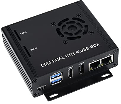 Waveshare Dual Gigabit Ethernet 5G/4G Mini-Computer Compatible with Raspberry Pi Compute Module 4 (NOT Included) with Metal Case and Cooling Fan