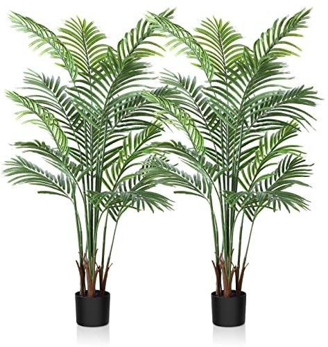 CROSOFMI Künstliche Pflanzen groß 130cm Kunstpflanze im Topf Plastik Palme Künstliche Palmen wie echt Fake Plant deko für Wohnzimmer Balkon Schlafzimmer Büro Perfektes Einweihungsgeschenk (2 Pack)