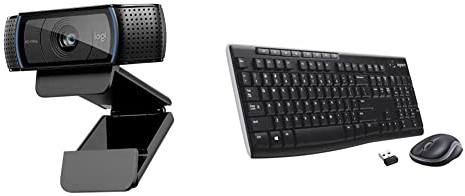 Logitech C920 HD Pro Webcam, Full HD 1080p/30fps Video Calling - Black & MK270 Wireless Keyboard and Mouse Combo for Windows, 2.4 GHz Wireless, Compact Mouse, 8 Multimedia and Shortcut Keys - Black
