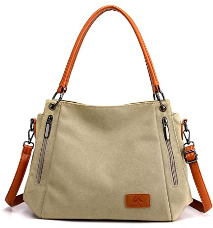 CORIOS Retro Bolso de Mano para Mujer Bolso de Hombro Lona Bolso Bandolera Gran Capacidad Bolso Tote Bolsa Shopper Multifuncional Bolsa de Ocio para Trabajo Compras Citas Viajes Caqui