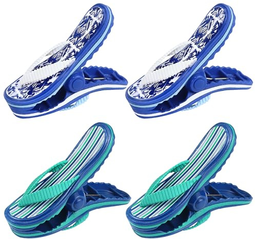 4 Pcs Beach Towel Clips Blue Slipper Large Laundry Pegs | Towel Clips for Sun Loungers Strong Sunbed Pegs Beach Chair Holder Bath Clothes Clips Pool Beach Towel Pegs Indoor Outdoor