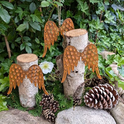 Engelsflügel klein zum Hängen 14,5cm - rostige Deko mit Juteband - Baumschmuck