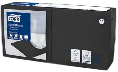 Tork - Cocktailservietten 1/4, schwarz, 200 Stück, 477829, 2-lagig, 24 cm x 24 cm, 1 Pack a 200 Servietten, ideal zum Servieren von Drinks und Snacks