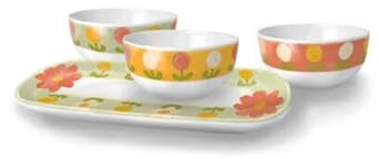THUN, Set Antipastiera con Tre Ciotoline e Piattino Ovale in Porcellana Decorata a Mano con Motivi Floreali, Linea Florianne, Ciotola Ø 9.2 cm, Piatto Ovale 24x11x2.5 cm