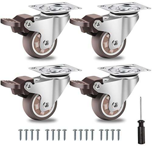 W B D WEIBIDA Möbelrollen Gummi 38mm mit 4 Bremse, 360-Grad Lenkrollen Schwerlast mit 135kg Tragfähigkeit, Lautlose Rollen Klein aus Vollgummi für Möbel Transport, Tisch, Kabinett, 4er-Set