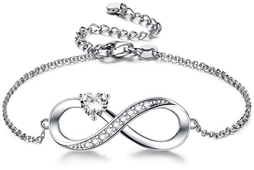 CERSLIMO Armband Unendlichkeitszeichen, Infinity Armband Damen Silber 925 Gold Rosegold mit Rot Blau Grün Herz Zirkonia Geschenke Muttertag Geburtstag Valentinstag für Freundin Frauen Mädchen Mama