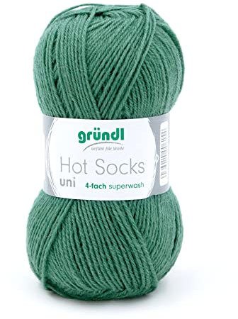 Sockenwolle 4fädig uni grün 50g | Gründl Hot Socks 4-fädig einfarbig | Strumpfwolle Sockengarn (4ply, 4fach) | 75% Wolle 25% Polyamid | Socken stricken und häkeln (22 - tannengrün)