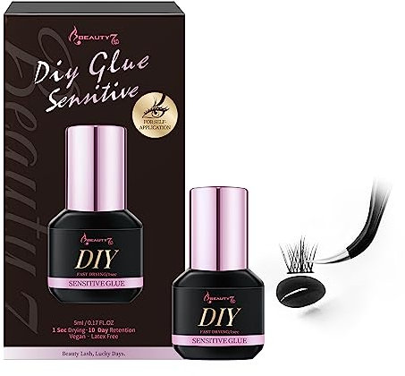 Pegamento Sensible para Extensiones de Pestañas Cluster, 1 Seg. Secado Rápido, Retención 10 Días, DIY Glue para Pestañas Individuales Impermeable Super Fuerte Ideal para Principiantes
