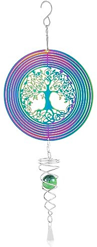 Stainless Steel Hanging Wind Spinner, 3D Rotating Wind Chimes, Tree of Life Wind Spinner Hanging Wind Spinners with Spiral Tail Outdoor Metal Hanging Wind Spinners Decorations for Garden Patio