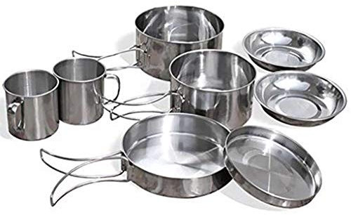 8 Teile/Satz licht Edelstahl Outdoor Picknick Topf Pan Kit Outdoor Camping Wandern Mini Kochgeschirr Schüssel Tasse Abdeckung Kochen Set
