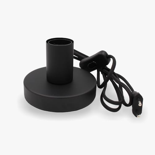MLZ Tischleuchte Lampe Ø12cm - Fassung E27 max. 40W, Textilkabel mit Kabelschalter An/Aus | ohne Leuchtmittel | Schwarz