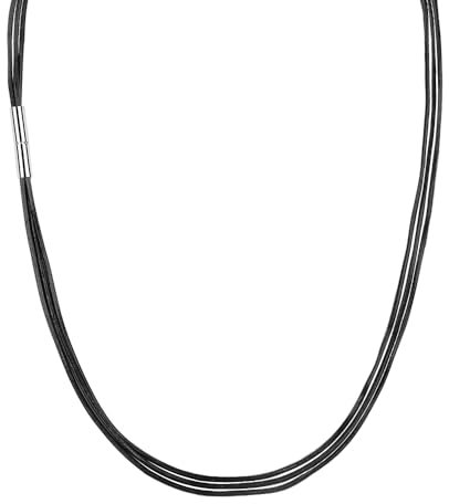 VANSZA Echt leder Halskette 1.5mm*3 Layering Halskette Lederkette Lederband 45cm leder kette für Damen Herren Schnalle aus Edelstahl Mit Geschenkbox (45cm, Schwarz)