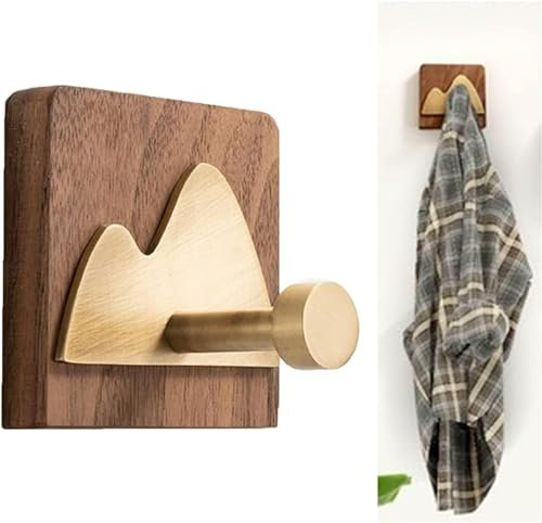 Türhänger, Wandhaken, Wandmontage, einfacher modischer Kleiderhaken, moderner Reihenhaken, Holz, Messing, frei perforiert, Wandbehang, Kleiderbügel, kreativer Wandregal, Handtuchhalter (Größe: 1 Stück