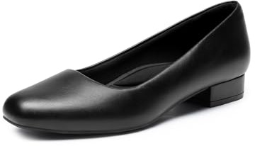 DREAM PAIRS Women's Pumps Low Chunky Closed Toe Heels for Women Comfortable Casual Slip-On Dress Shoes for Wedding Work Office Party SDPU2461W,Size 5,Black-Pu,SDPU2461W