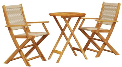 vidaXL Bistro Set 3-TLG., Balkonset mit Klappdesign, Sitzgruppe für Garten Terrasse Balkon, Gartenmöbel Gartengarnitur, Beige Polypropylen Massivholz