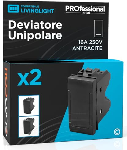Deviatore Unipolare di Corrente 16A 250V Compatibile con BTicino Livinglight a Incasso da Muro Frutti Elettrici Colore Antracite - Confezione da 2