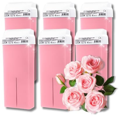 LALILL Cera Depilatoria Roll-on Rosa 100ml x6 – Cartuchos con Ingredientes Naturales – Cera Caliente Efectiva – Para Piernas, Cara, Axilas – Unisex, Uso Profesional y Doméstico