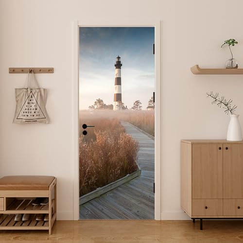 Türtapete Selbstklebend Leuchtturm Braun Blau Türfolie Tür PVC Türtapete Selbstklebend Türfolien Abnehmbar Türposter Abziehen und Aufkleben Türaufkleber Wasserdichte 88x200cm