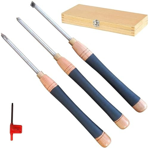 3-teiliges Hartmetall-Drehmeißel-Set, 16,5 Zoll großes, hartmetallbestücktes Drechselwerkzeug-Set, inklusive Schrupp-, Fein- und Detailfräser, Drehmeißel-Set for die Holzbearbeitung mit weicher Griffa