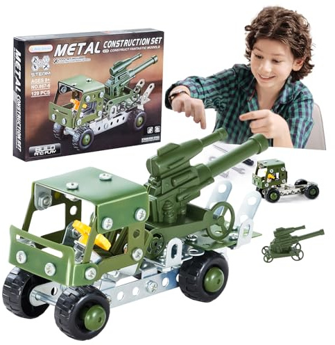 Volico Military Truck STEM Building Toy Set for Boys Age 8-12 - 129pcs Metal Army Toys Model Car Kits Set - 8-10 Stem Projects Vehicles,Engineering STEM Kits or Kids 6-8 for Kids