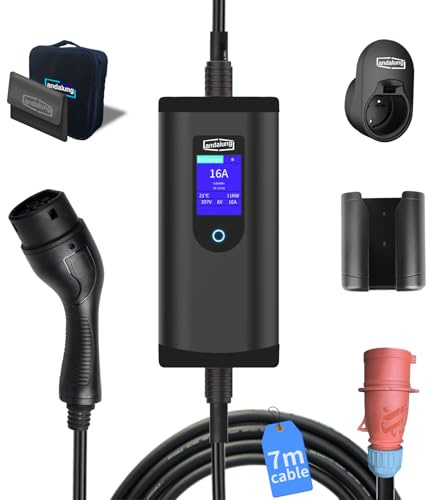 Andalung VPC-B2-11C 11kW Tragbarer EV-Lader Typ 2, CEE Rot, 7m Kabel | 3-phasig, 6-16A einstellbarer Ladestrom, IP65 Schutz und kompatibel mit EV- und PHEV-Fahrzeugen
