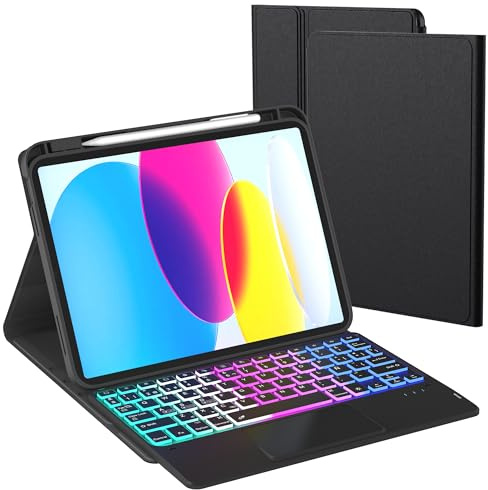 Funda con teclado para iPad 10 Generación 2022/iPad 11 A16 2025 11 pulgadas: Teclado retroiluminado de 3 zonas y 7 colores con trackpad preciso - Teclados QWERTY Desmontable Español Ñ Funda iPad 11a