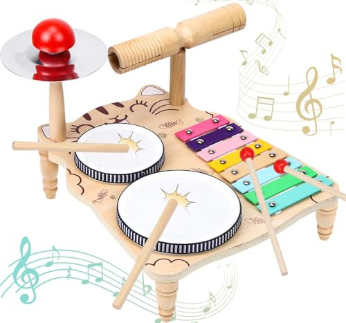 Kinder Schlagzeug Set Mit Xylophon–Musikinstrumente Kinder ab 1 2 3 4 5 Jahren, Trommel Baby für Junge Mädchen im Vorschulalter, Kinderschlagzeug Montessori Spielzeug
