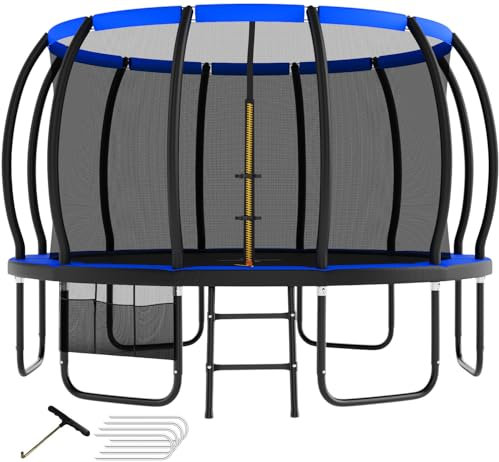 Devoko Trampolin Outdoor Ø 228/305/366/427 cm, GS-Zertifikat, Kindertrampolin Gartentrampolin mit Sicherheitsnetz, Rundes Riesentrampolin mit Leiter und Schuhbeutel