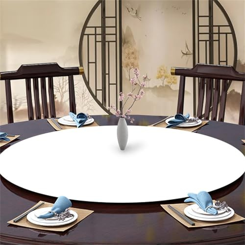 Highdi Elastische Tischdecke Rund Abwaschbar, Cocktail Spanntischdecke Rund Gartentischdecke Outdoor Round Tischdecke mit Gummizug für Esszimmer, Küche und Picknick (160cm,Weiß)
