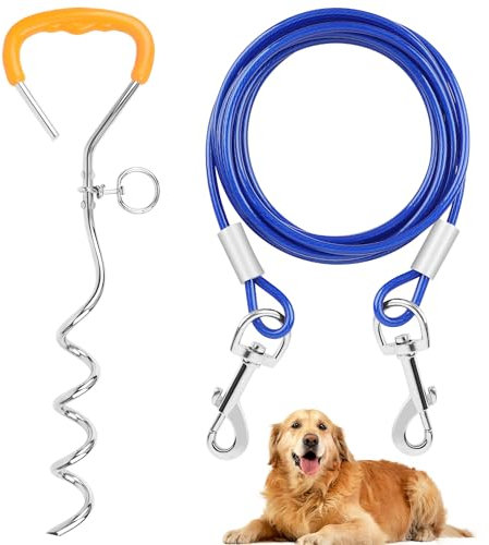 Heavy Duty Dog Stake for Camping with 10 ft Dog Tether Steel Dog Stake Swivel Dog Spikes for Ground Anchoring Perfect for Backyard or Camping Use Ideal for Small to Medium Sized Dogs