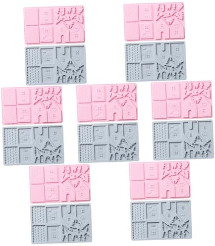 MAGICLULU 14pcs Silicone Baking Molds Gingerbread House Shape Handmade Cake Molding Non-Stick Dessert Mold for Christmas Decor