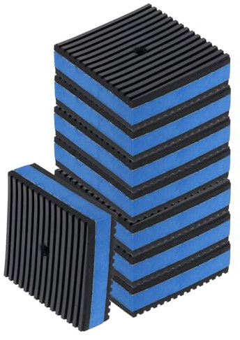 sourcing map 8pcs Anti Vibration Pads for Washing Machine, 3'' x 3'' x 7/8'' Vibration Damping Pads Sound Isolation Ribbed Rubber Mats with EVA Center with Pre-Drill Hole, Black/Blue