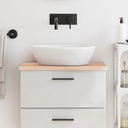 Juroupi Piano Bagno 60x40x2 cm in Legno Massello Non Trattato,Piano Bagno,Top Bagno Piano per Lavabo da Appoggio,Piano Lavabo Bagno -3156008