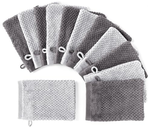 Pure Label Waschhandschuhe 12-TLG 12x16x21, Anthrazit | Grau | weich, saugstark, 100% Baumwolle & OEKO-TEX, mit Schlaufe