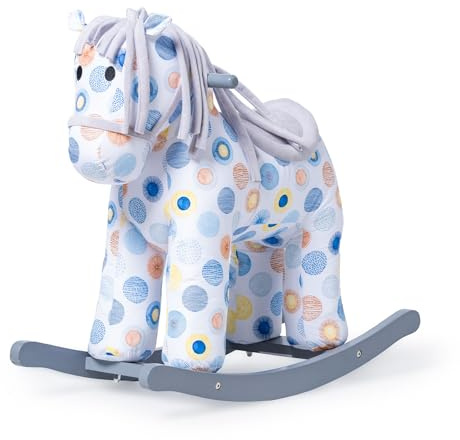 Caballito Balancín de Tela para Bebés Fabric – Mecedora Infantil Suave con Asiento Cómodo y Base de Madera – Desde 1 Año (circulos)