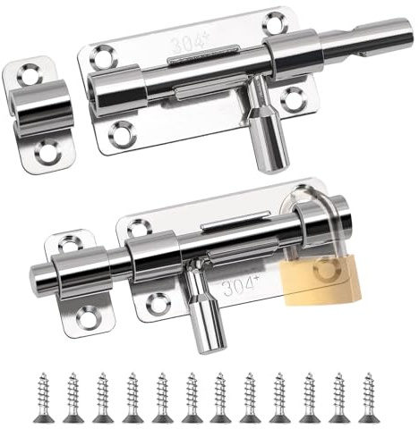 Chiavistello Scorrevole Inox 2 Pcs Slide Bolt con Viti Chiavistello per Porta in Legno Bullone Serratura Porta per Camera da Letto Capanno Porte Del Bagno
