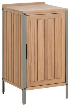 Mobile da cucina per esterni in legno di acacia marrone 2 ripiani 1 anta con top 50 x 50 x 92 cm