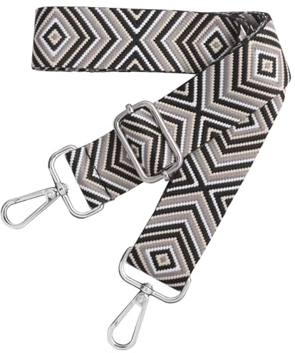 Verstellbarer Schultergurt für Tasche Schwarz Grau, Taschengurte zum Wechseln, Breit 3.8cm Schulterriemen mit Silber Karabiner für Damen Crossbody Handtasche
